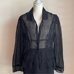 NIC+ZOE Black Sheer Button Down Blouse Office Siren Dark Academia Whimsigoth 90s